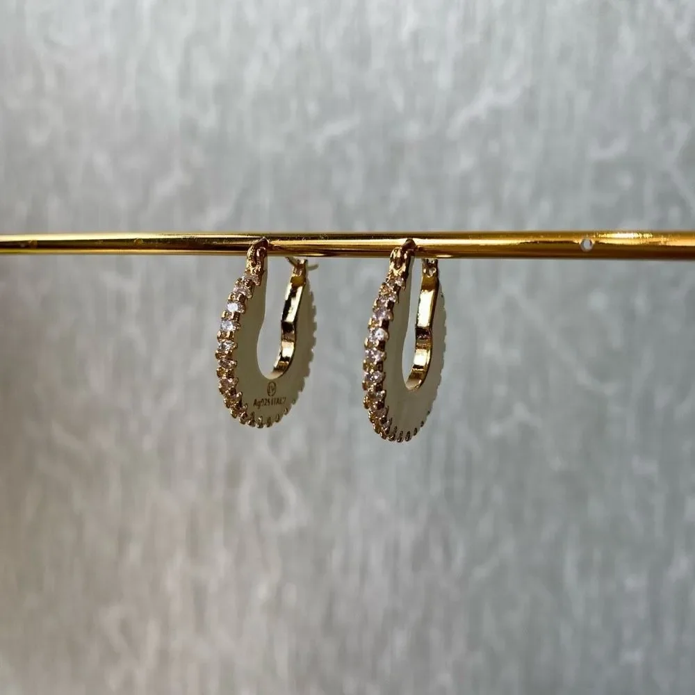 18K Gold Plated Ronda Disk C Hoop Huggies Earrings - Picture 6 of 6